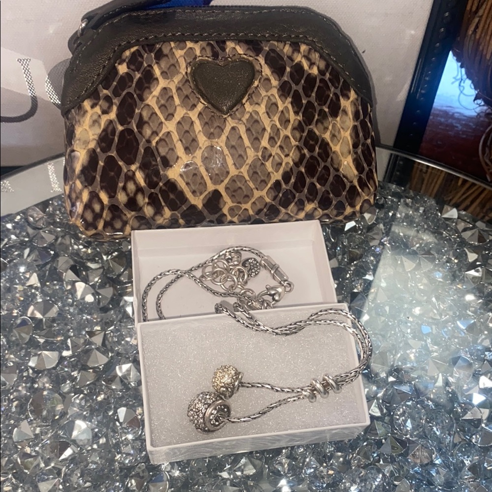Brighton Snake Print Pouch with Silver Jewelry